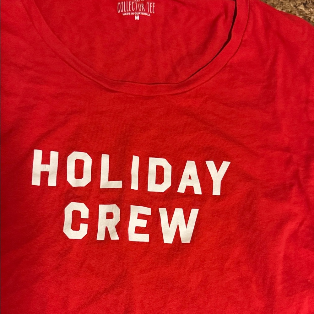 J. Crew Red Holiday Crew Graphic Tee with White Lettering